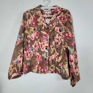 Christopher & Banks Floral Blazer Jacket Womens XL Cotton Blend Stretch Casual